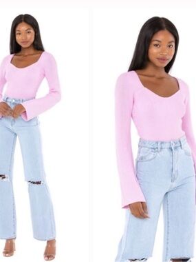 Line & Dot Melissa Sweater Bell Sleeve Knit Pullover BeIl Neckline Size Large Li